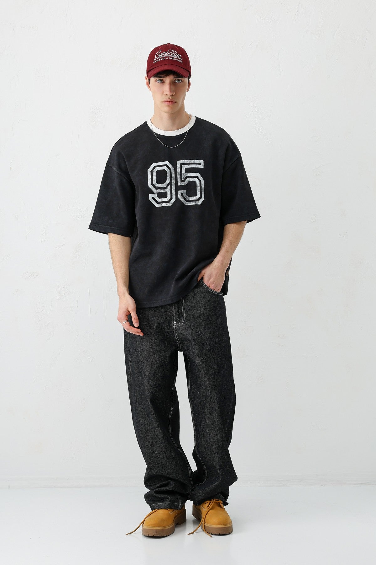 Oversize Bisiklet Yaka 91 Baskılı Tişört