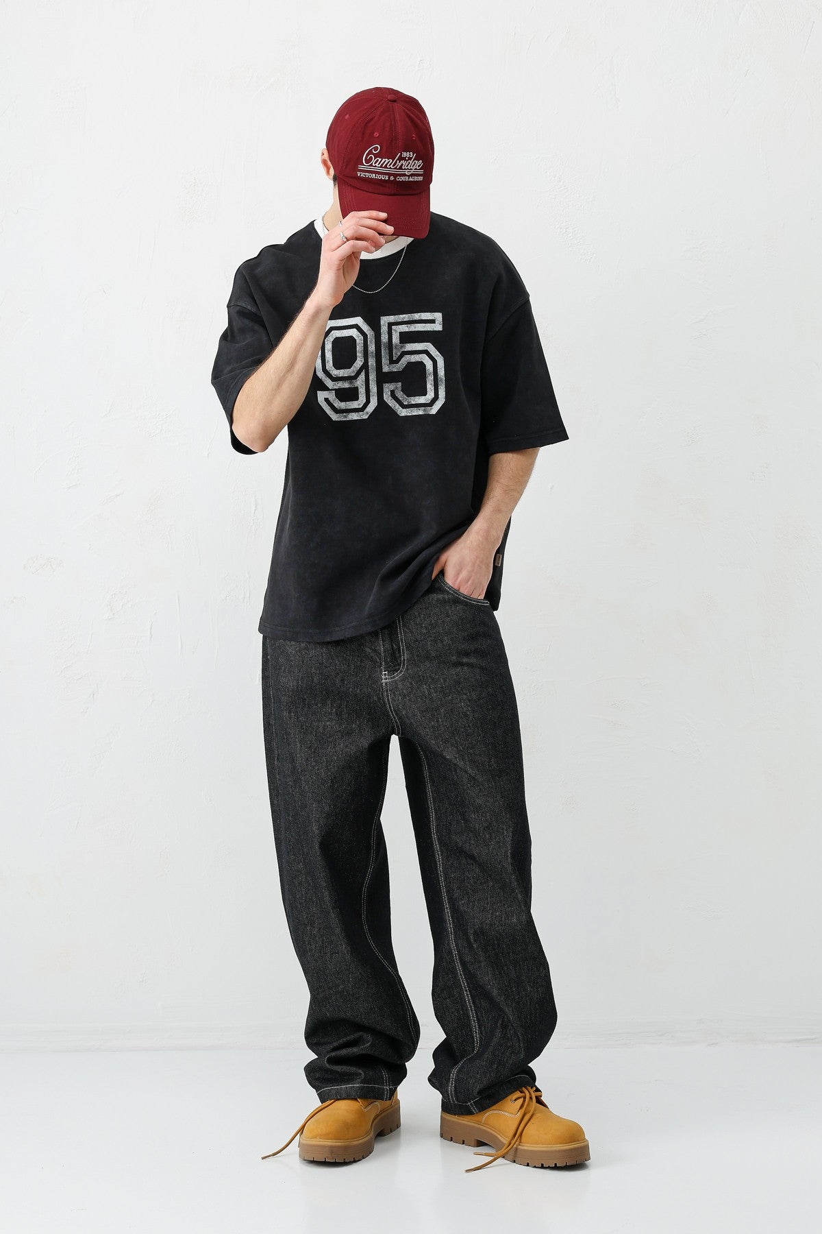 Oversize Bisiklet Yaka 91 Baskılı Tişört