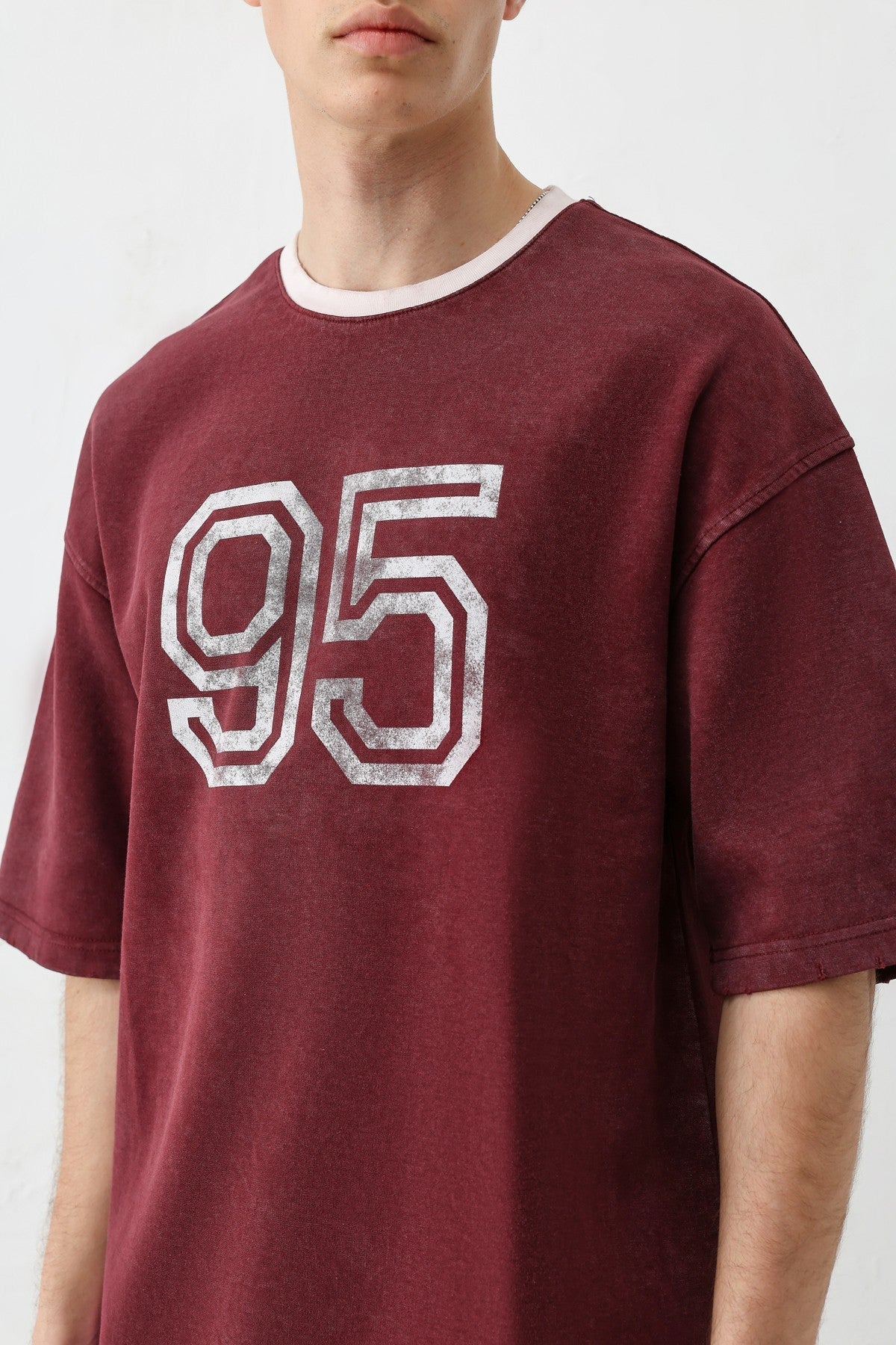 Oversize Bisiklet Yaka 91 Baskılı Tişört