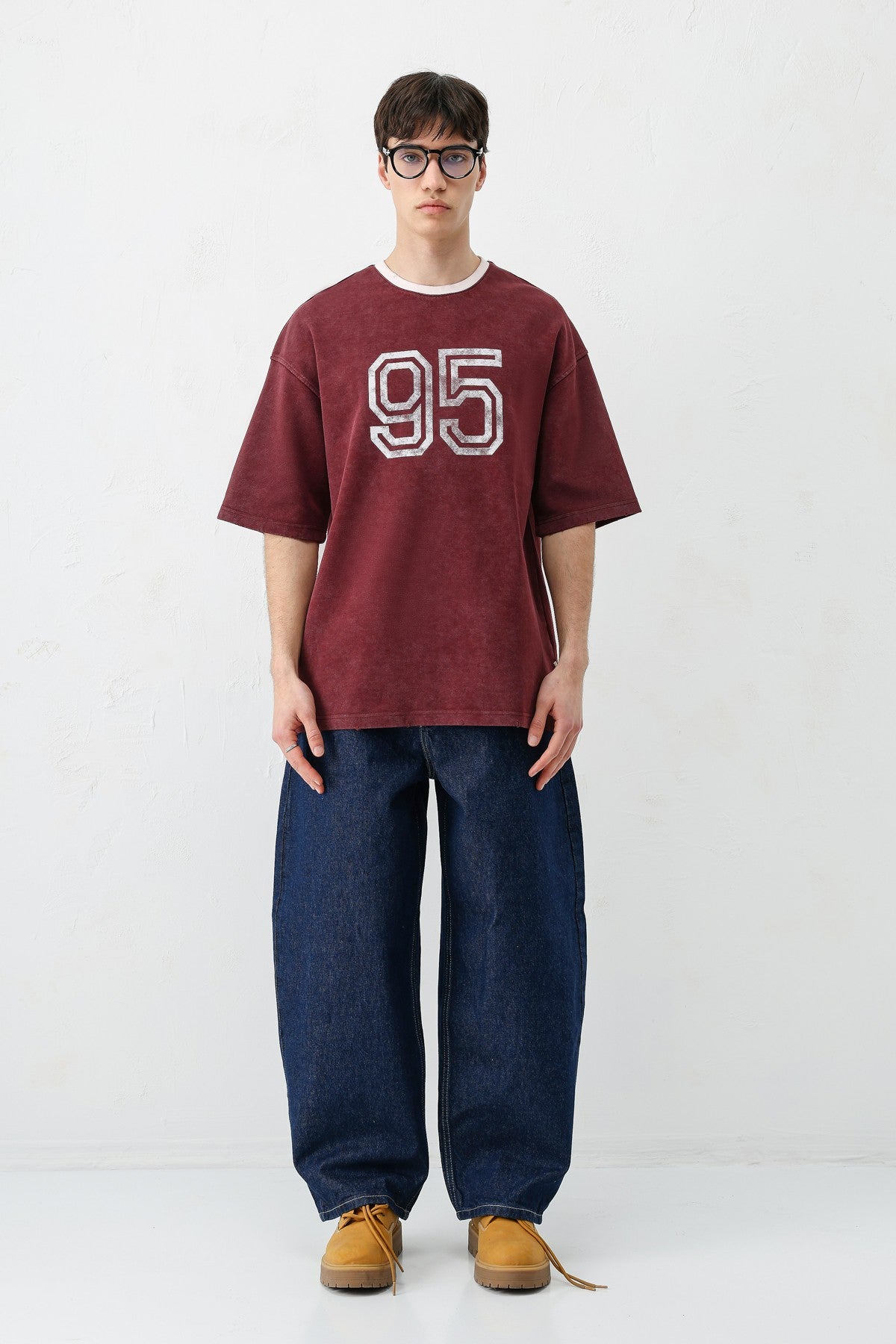 Oversize Bisiklet Yaka 91 Baskılı Tişört