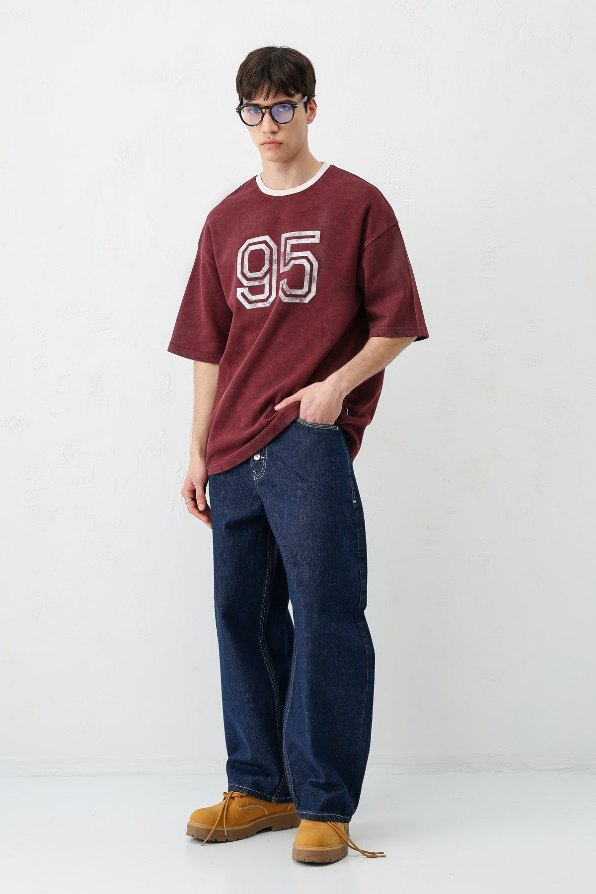 Oversize Bisiklet Yaka 91 Baskılı Tişört