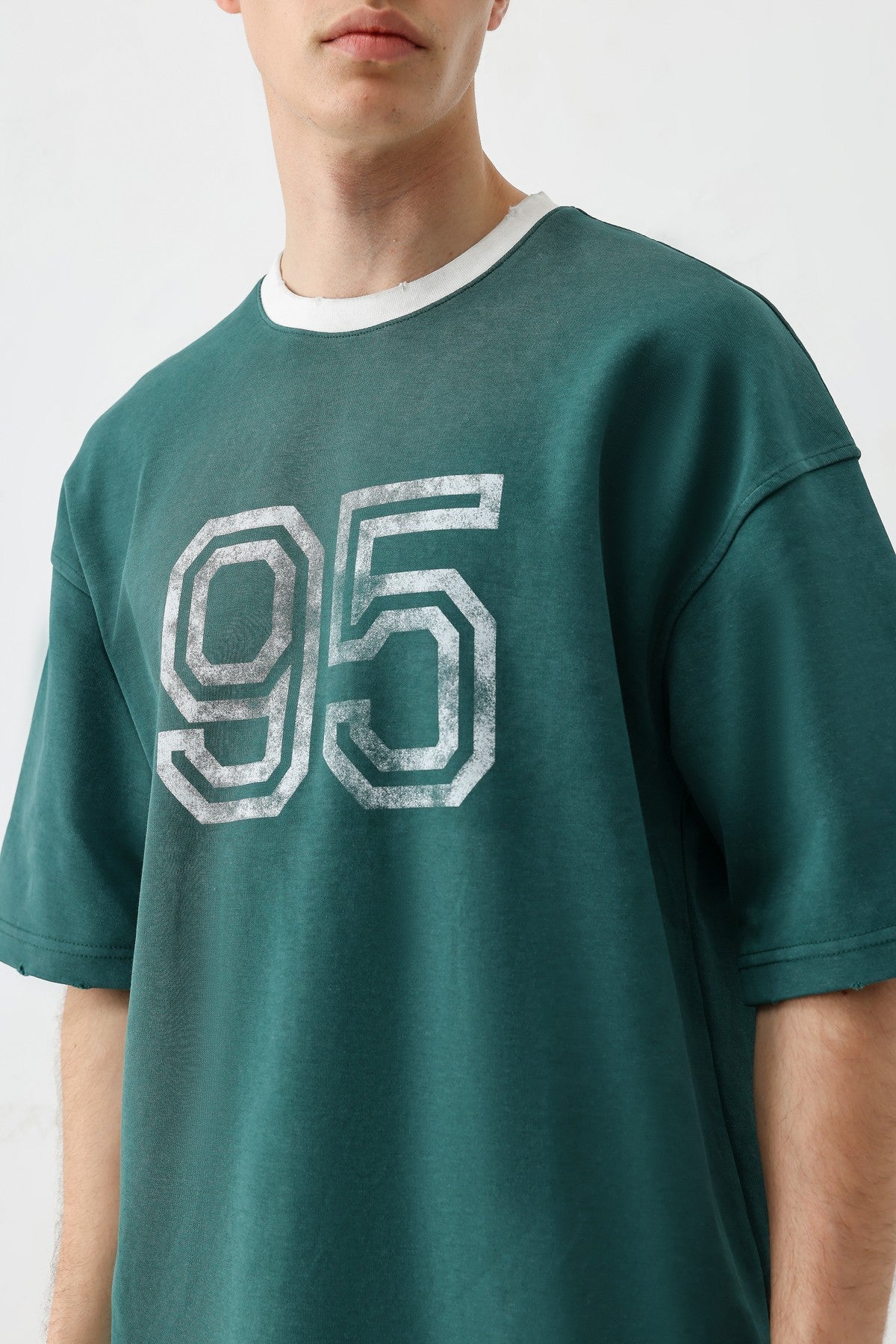 Oversize Bisiklet Yaka 91 Baskılı Tişört