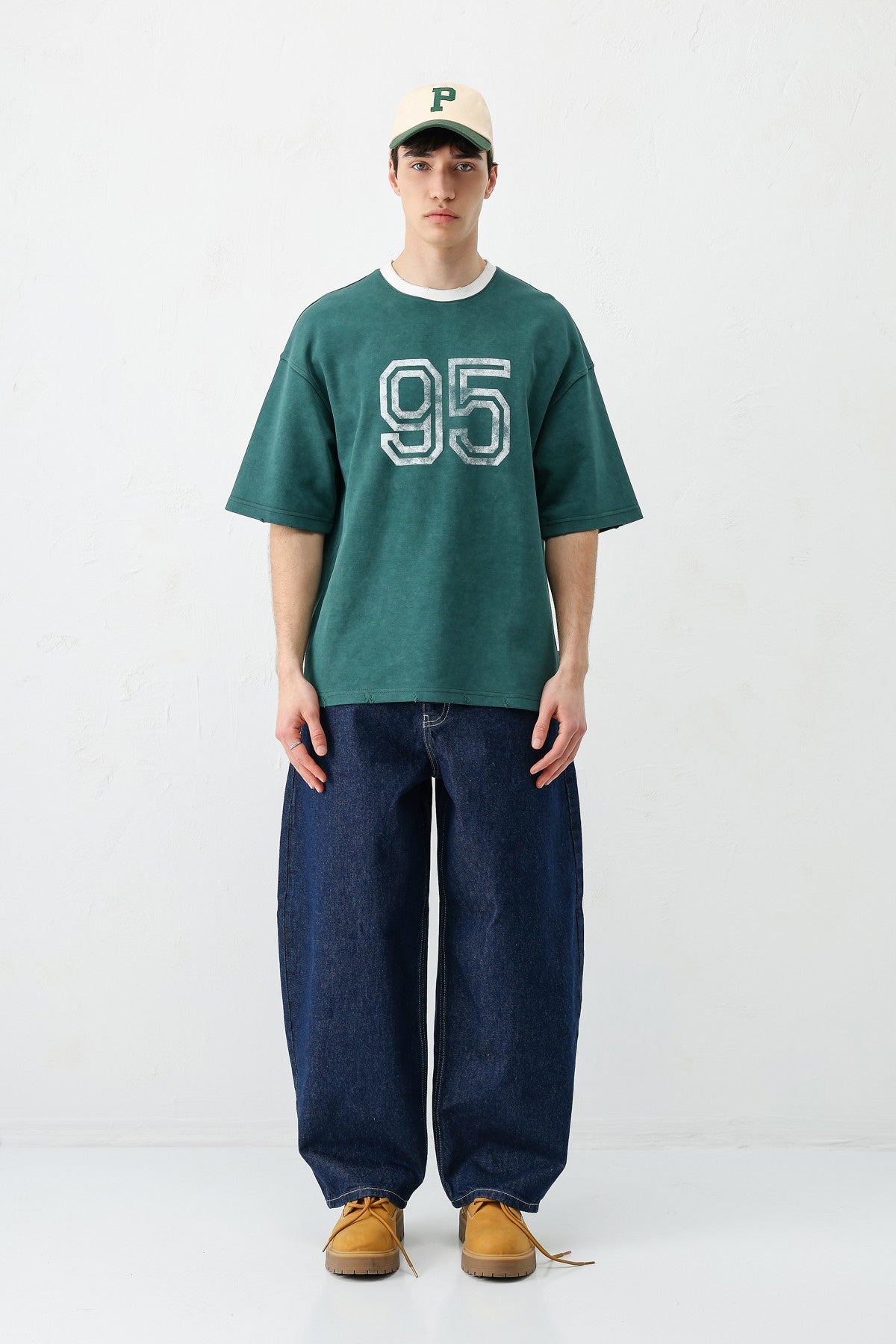 Oversize Bisiklet Yaka 91 Baskılı Tişört