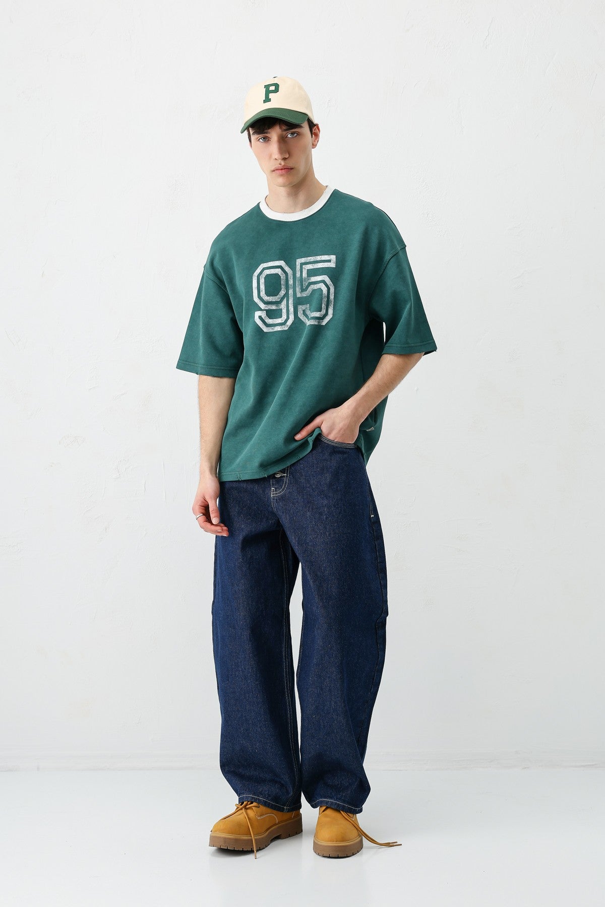 Oversize Bisiklet Yaka 91 Baskılı Tişört