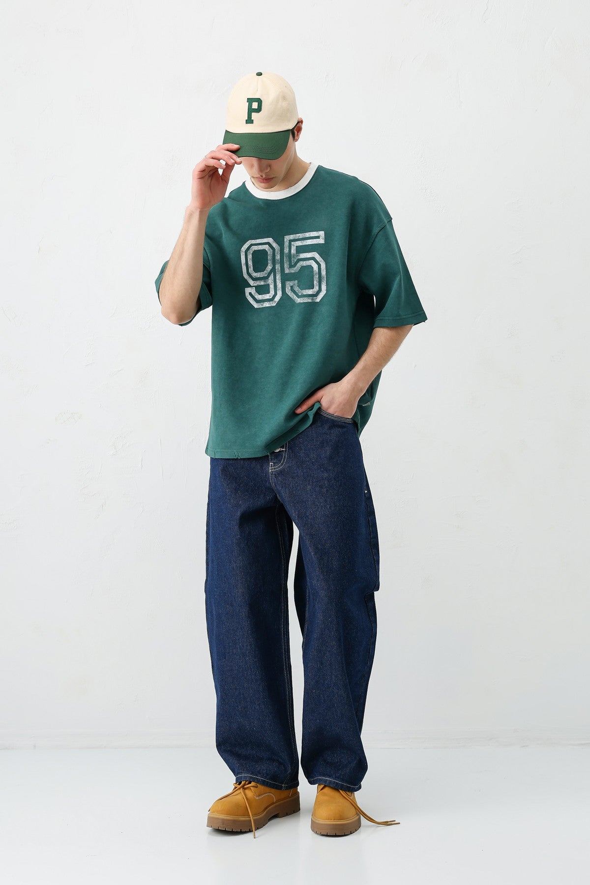 Oversize Bisiklet Yaka 91 Baskılı Tişört