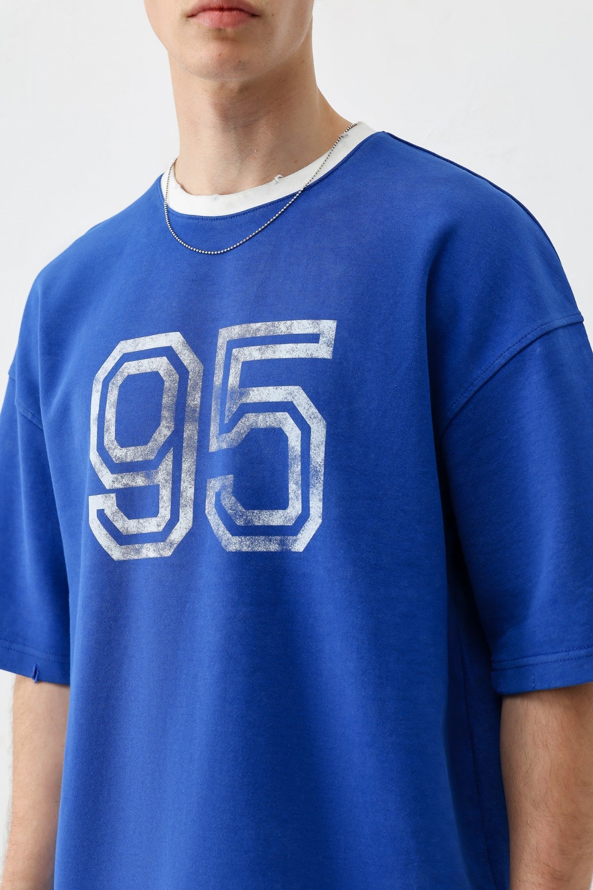 Oversize Bisiklet Yaka 91 Baskılı Tişört