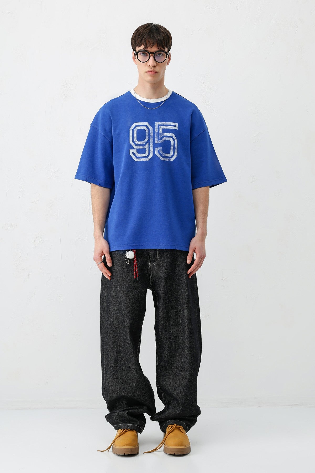 Oversize Bisiklet Yaka 91 Baskılı Tişört