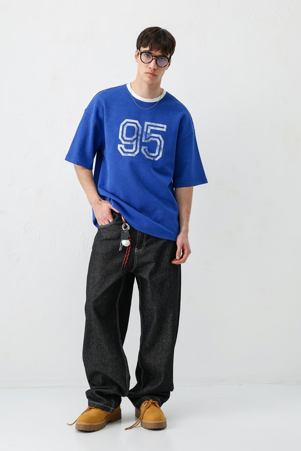 Oversize Bisiklet Yaka 91 Baskılı Tişört