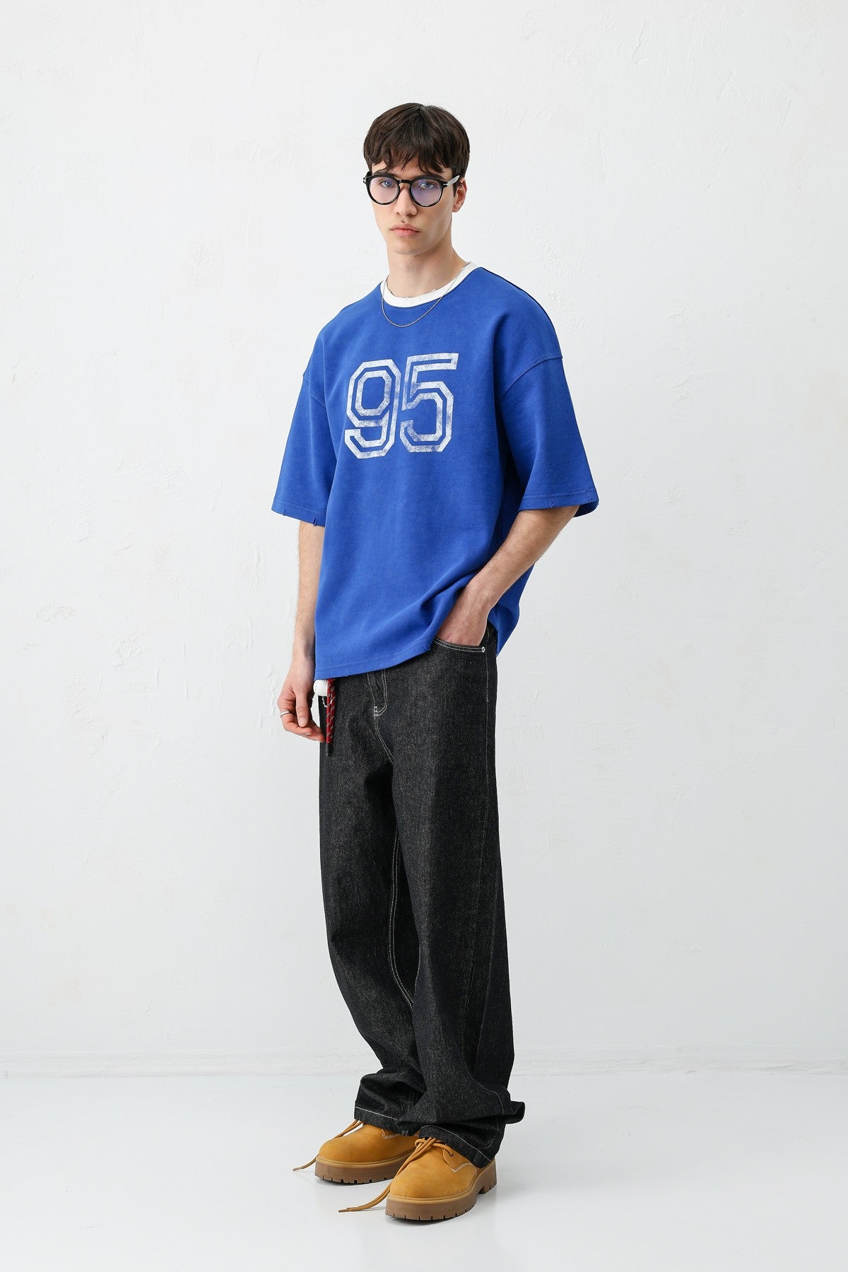 Oversize Bisiklet Yaka 91 Baskılı Tişört