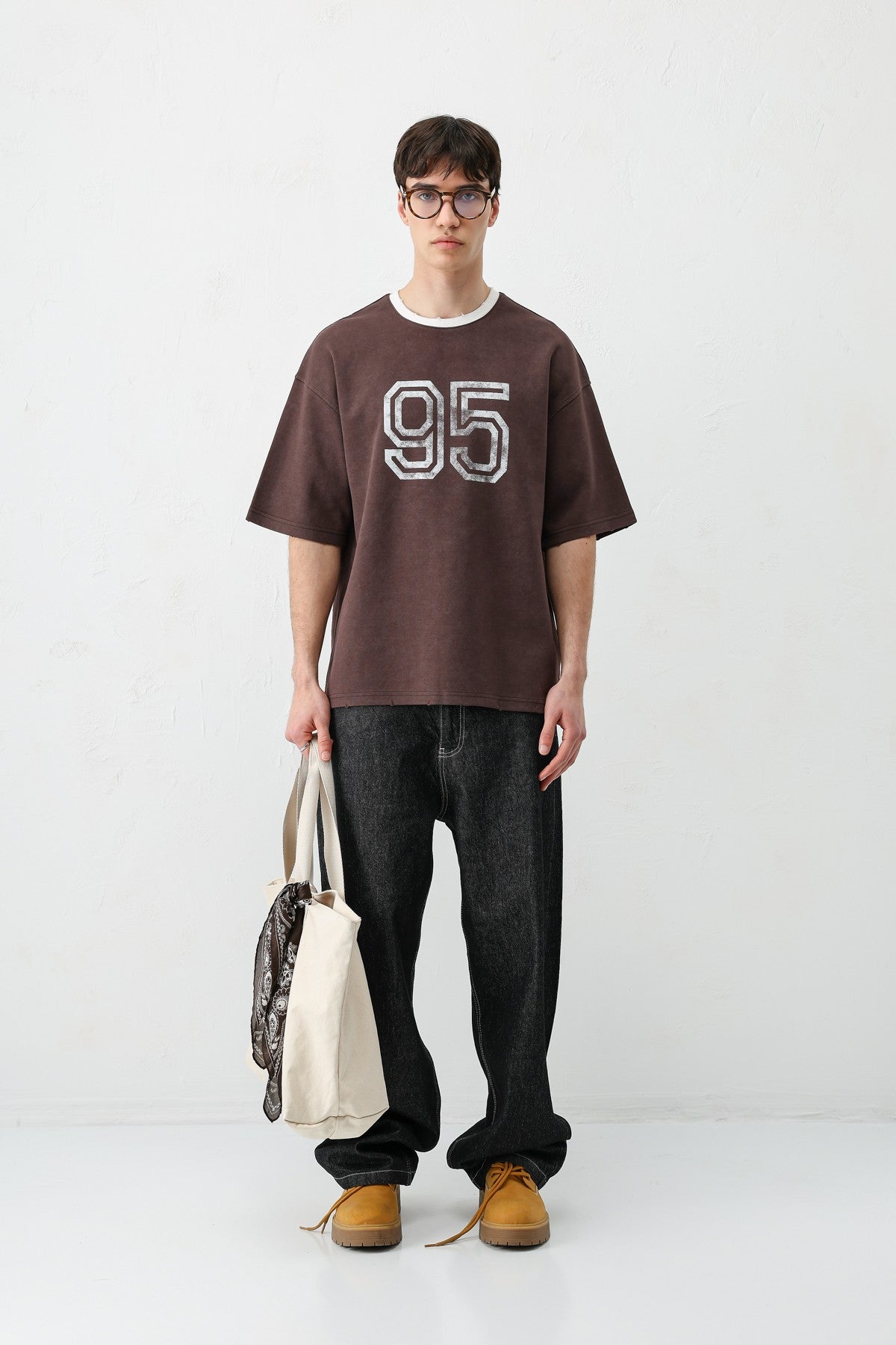 Oversize Bisiklet Yaka 91 Baskılı Tişört