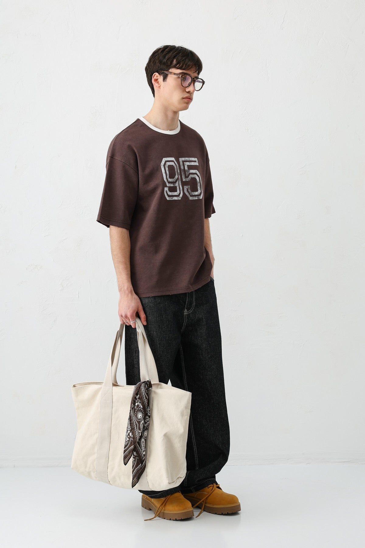 Oversize Bisiklet Yaka 91 Baskılı Tişört