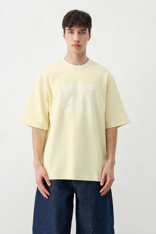 Oversize Bisiklet Yaka 91 Baskılı Tişört