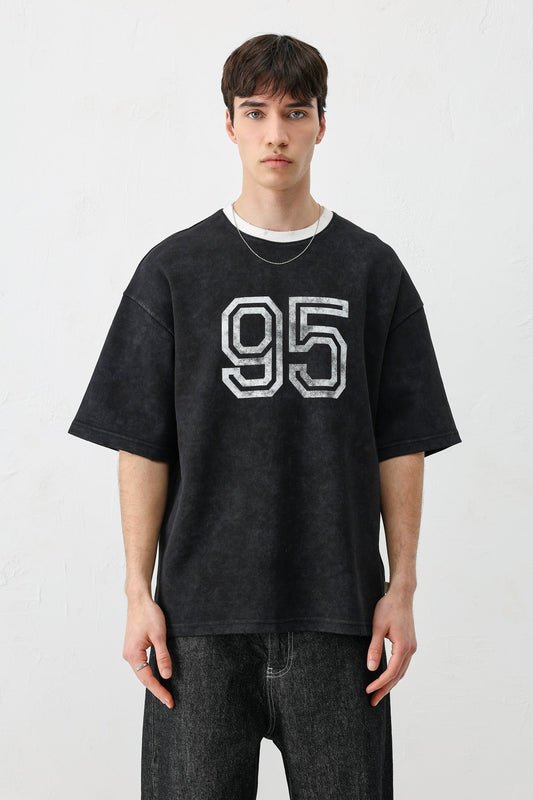 Oversize Bisiklet Yaka 91 Baskılı Tişört