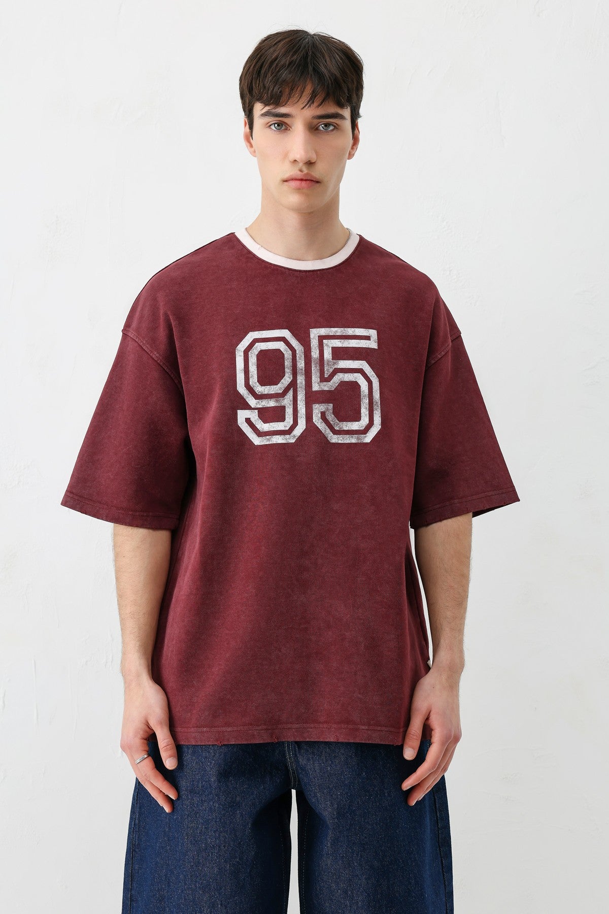 Oversize Bisiklet Yaka 91 Baskılı Tişört