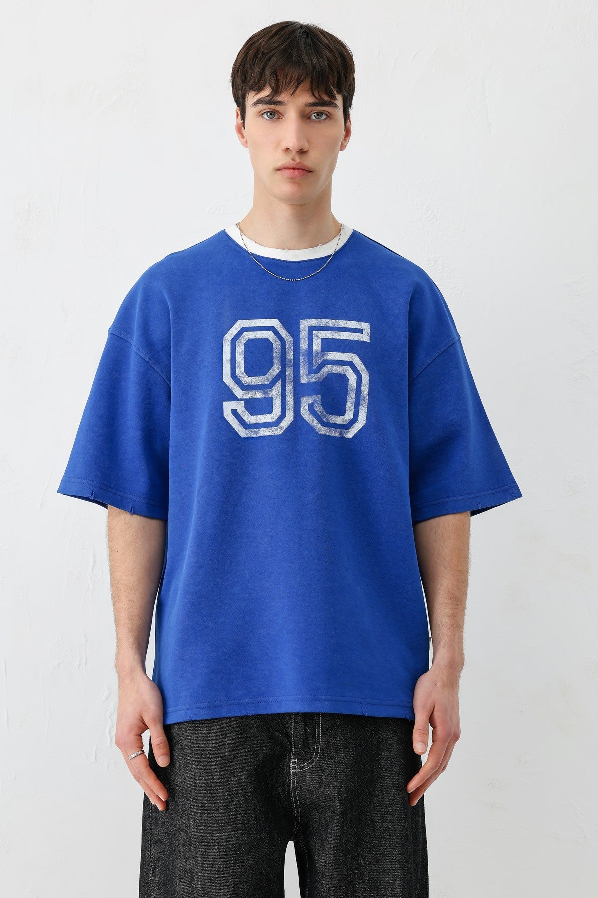 Oversize Bisiklet Yaka 91 Baskılı Tişört