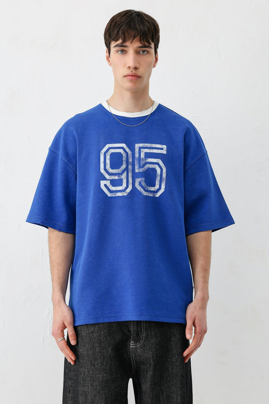 Oversize Bisiklet Yaka 91 Baskılı Tişört