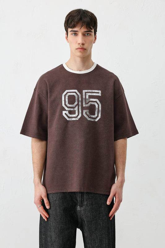 Oversize Bisiklet Yaka 91 Baskılı Tişört