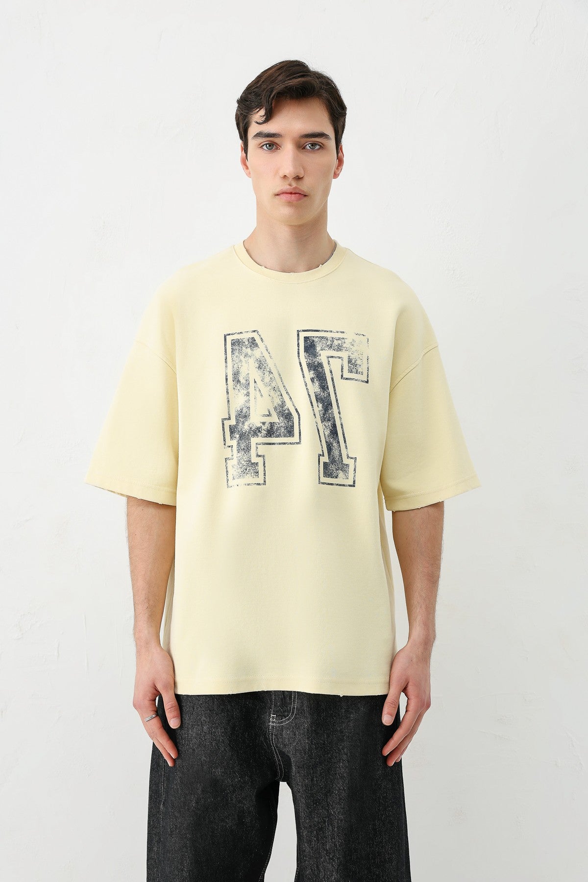 Yıkamalı Baskılı Oversize Tişört