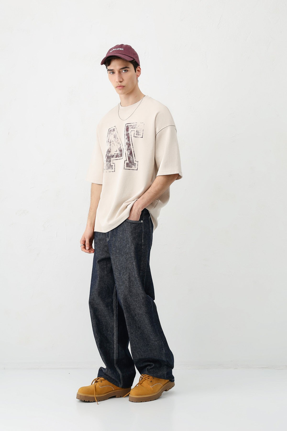 Yıkamalı Baskılı Oversize Tişört