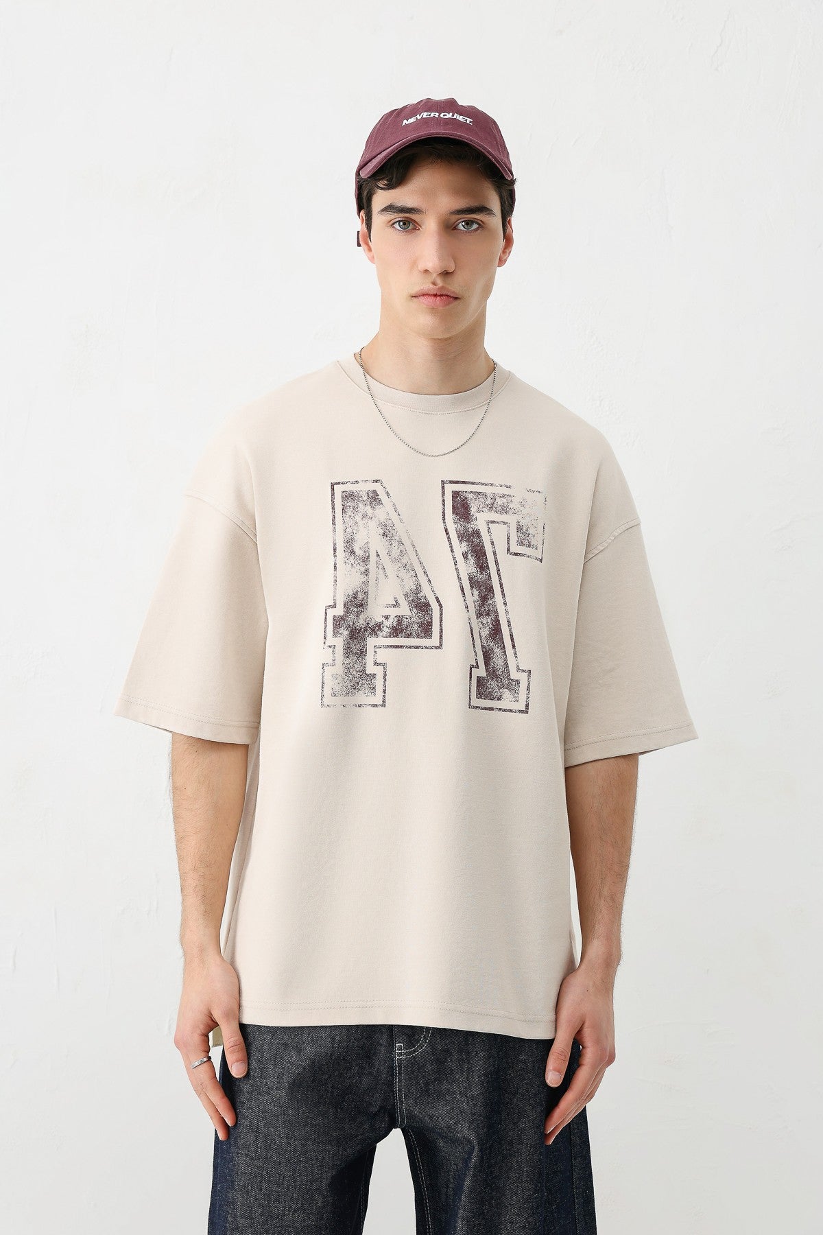 Yıkamalı Baskılı Oversize Tişört