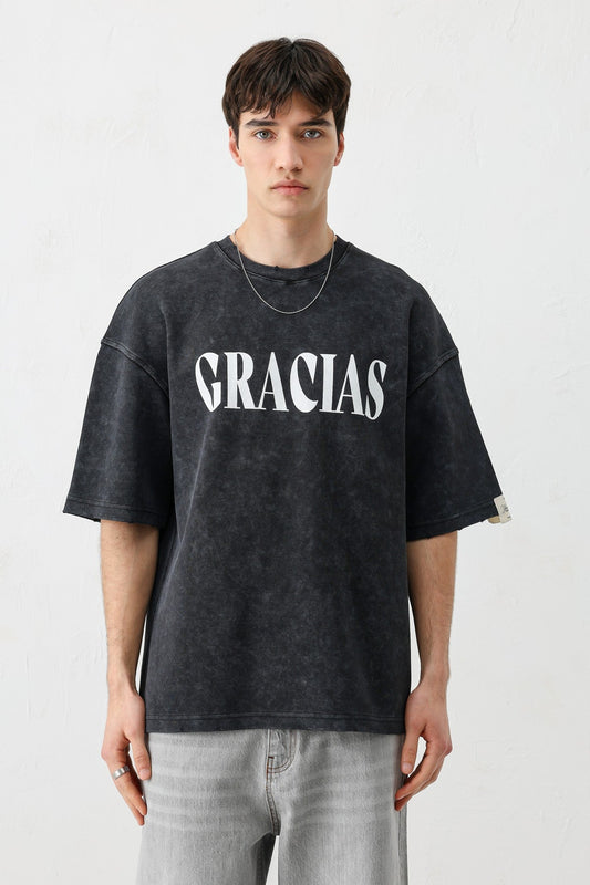 Oversize Gracias Baskılı Tişört