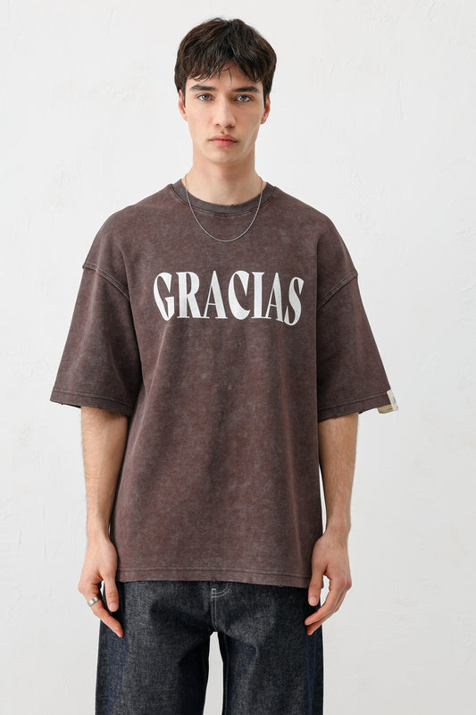 Oversize Gracias Baskılı Tişört