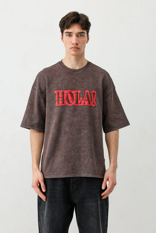 Yıkamalı Baskılı Oversize Tişört