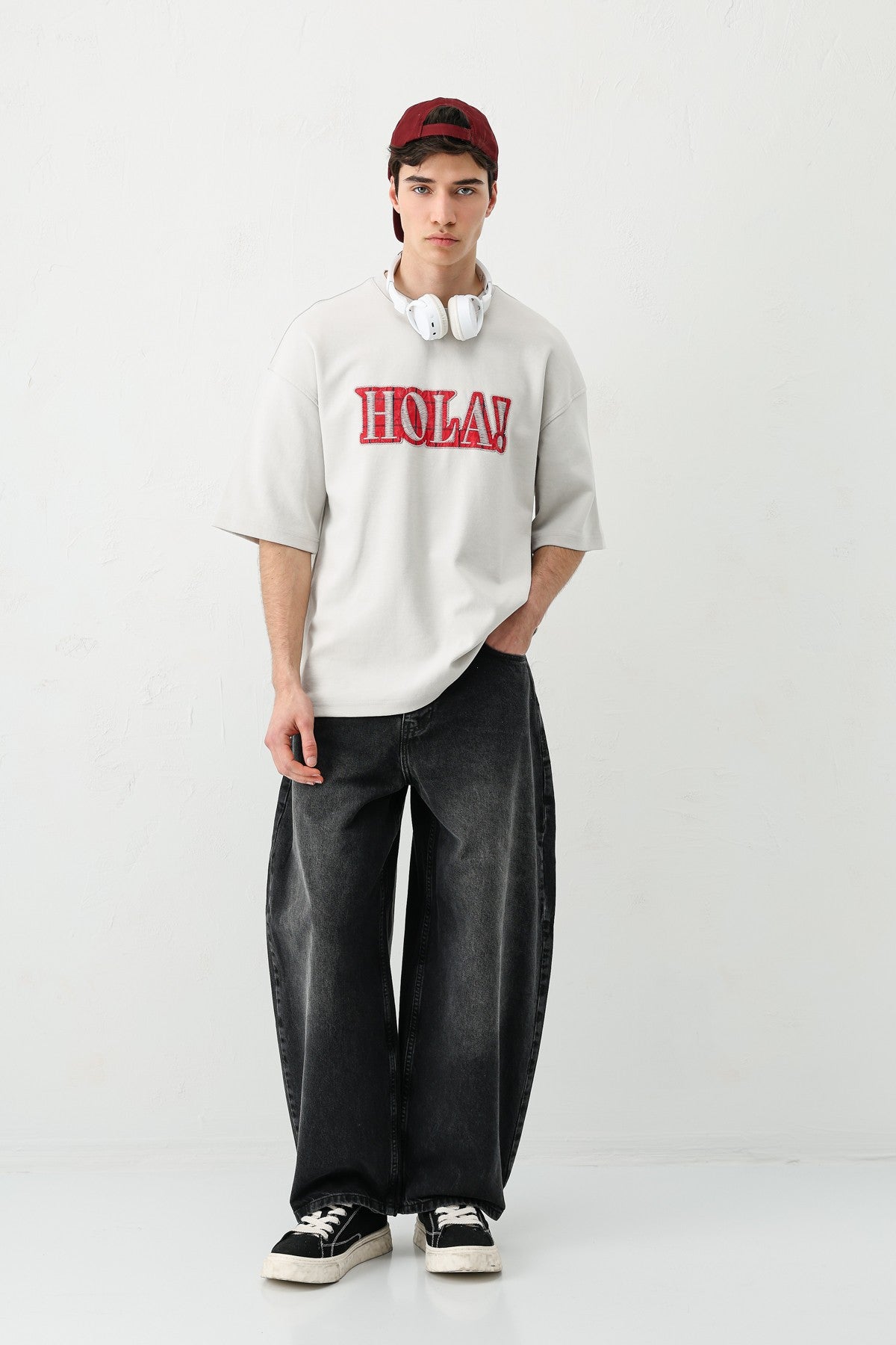 Yıkamalı Baskılı Oversize Tişört