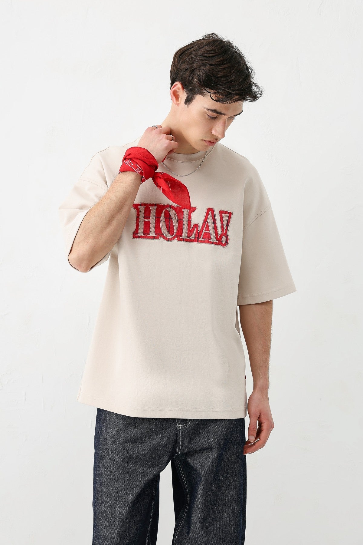 Yıkamalı Baskılı Oversize Tişört
