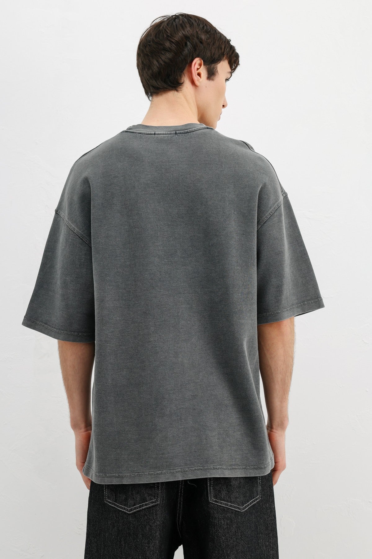 Yıkamalı Yazı Baskılı Oversize Tişört
