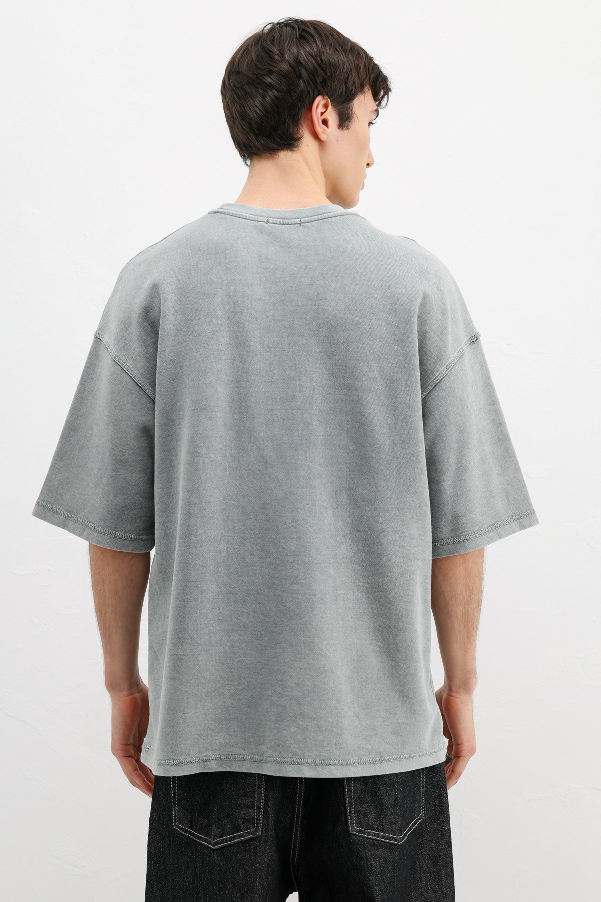 Yıkamalı Yazı Baskılı Oversize Tişört