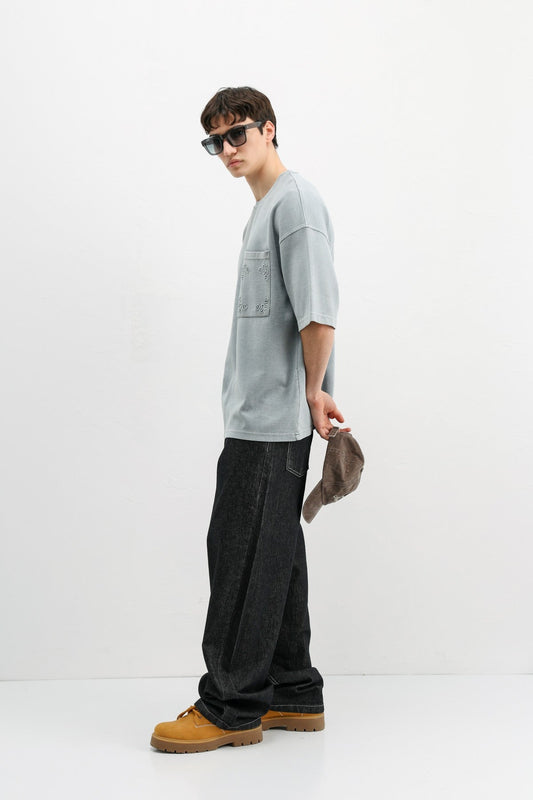 Oversize Baskılı Tişört Gri