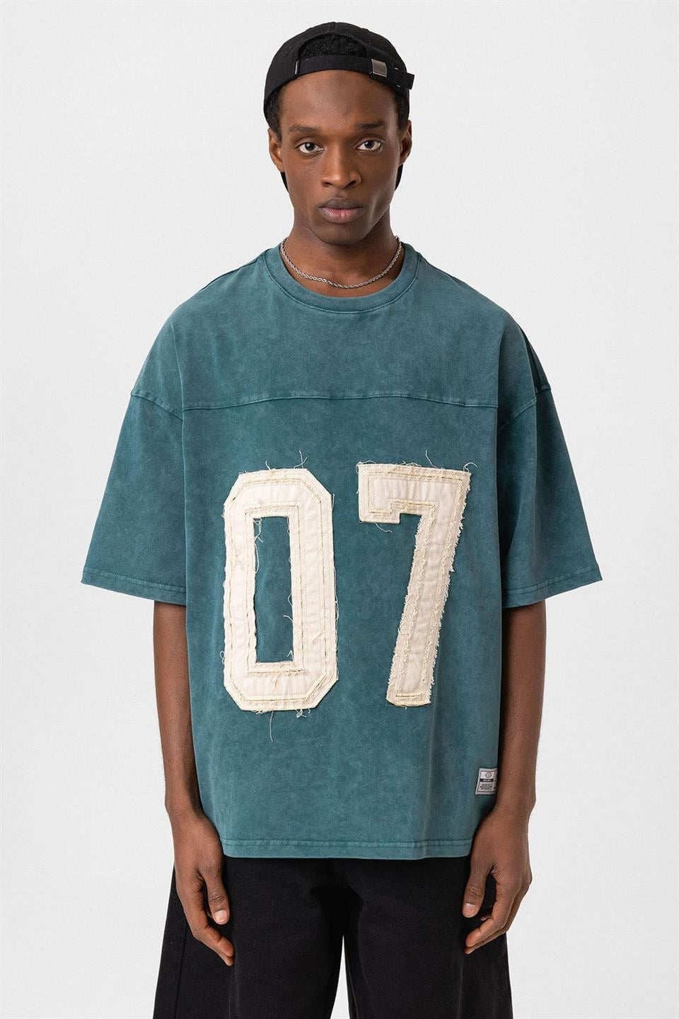 Yıkamalı Baskılı Oversize Tişört