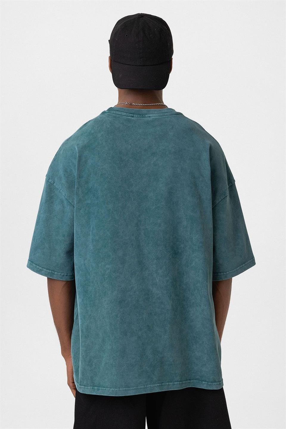 Yıkamalı Baskılı Oversize Tişört