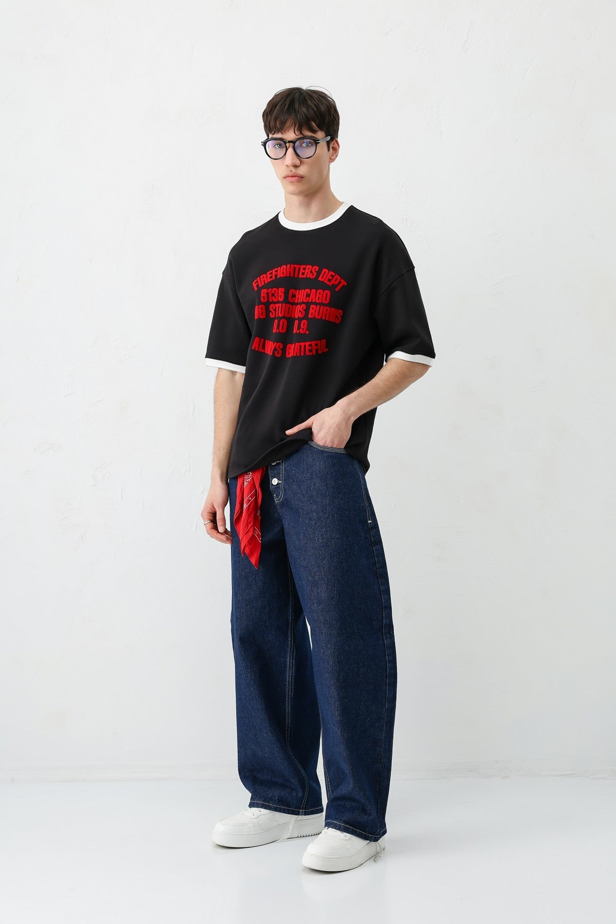 Baskılı Bisiklet Yaka Oversize Tişört