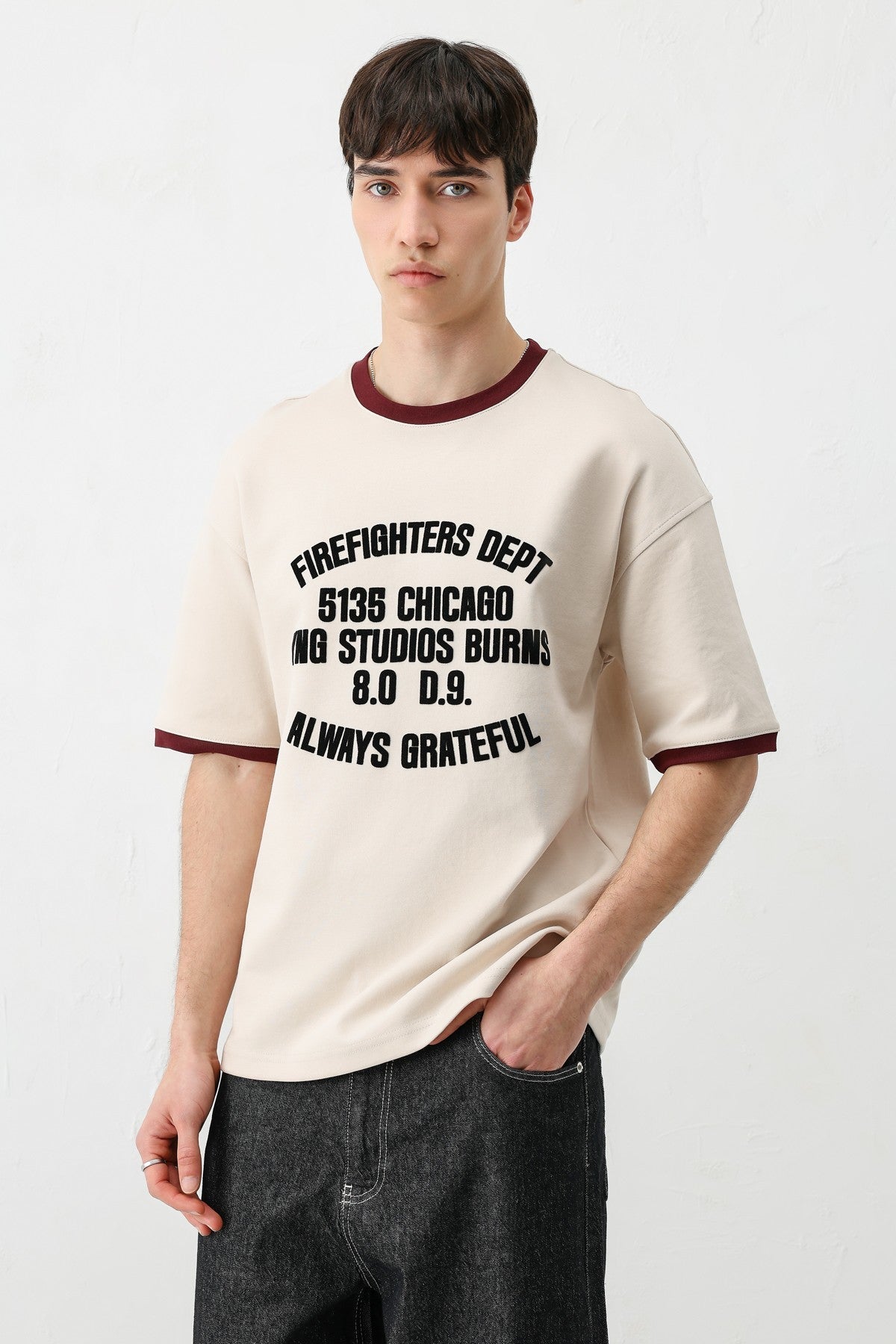 Baskılı Bisiklet Yaka Oversize Tişört