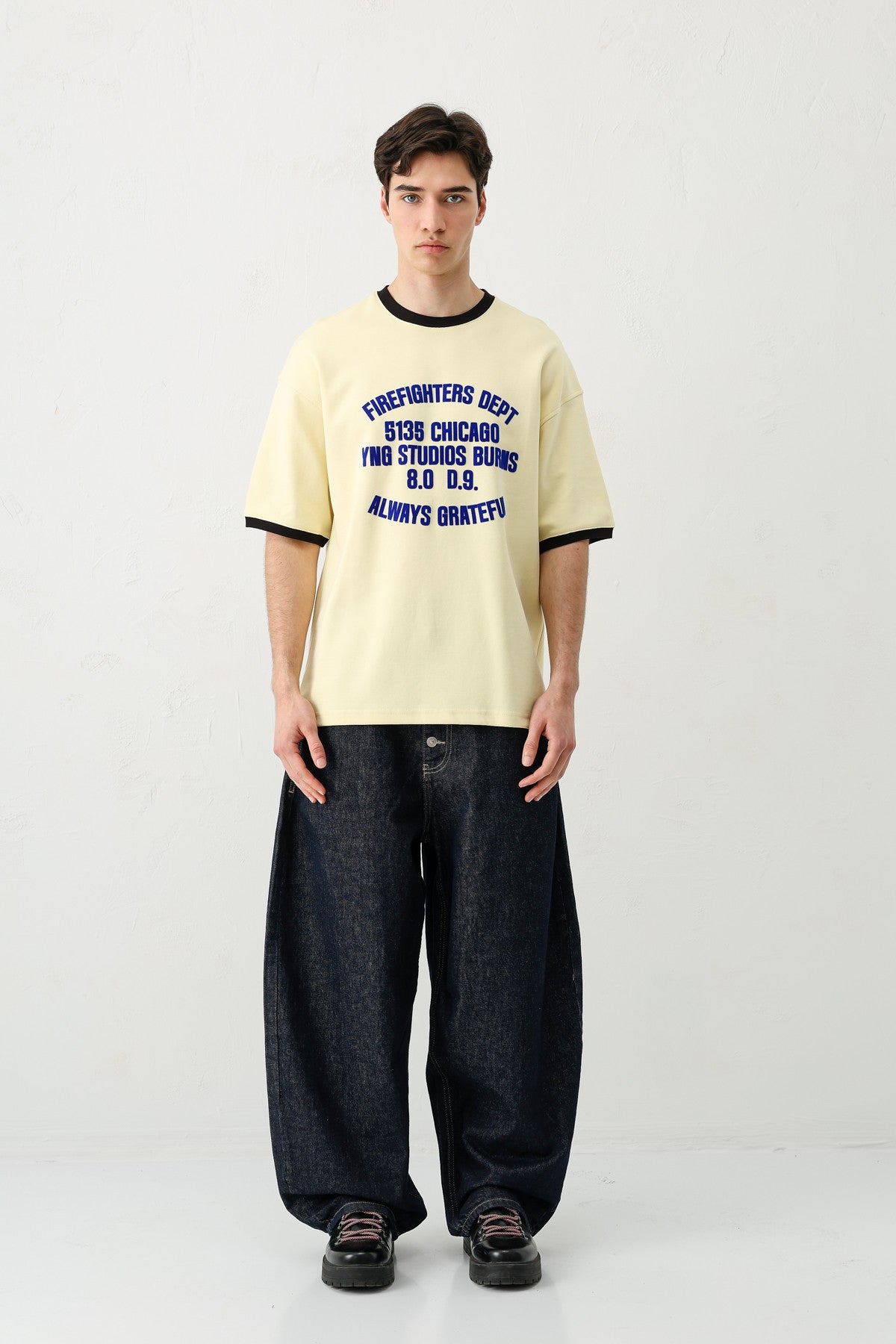 Baskılı Bisiklet Yaka Oversize Tişört