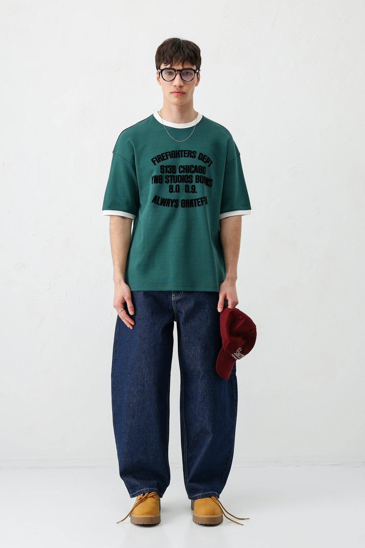Baskılı Bisiklet Yaka Oversize Tişört