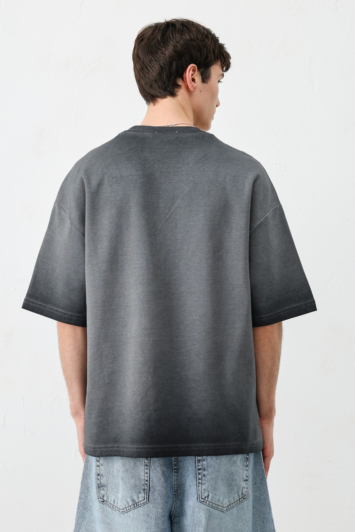 Oversize Bisiklet Yaka Baskılı Heavyweight Tişört