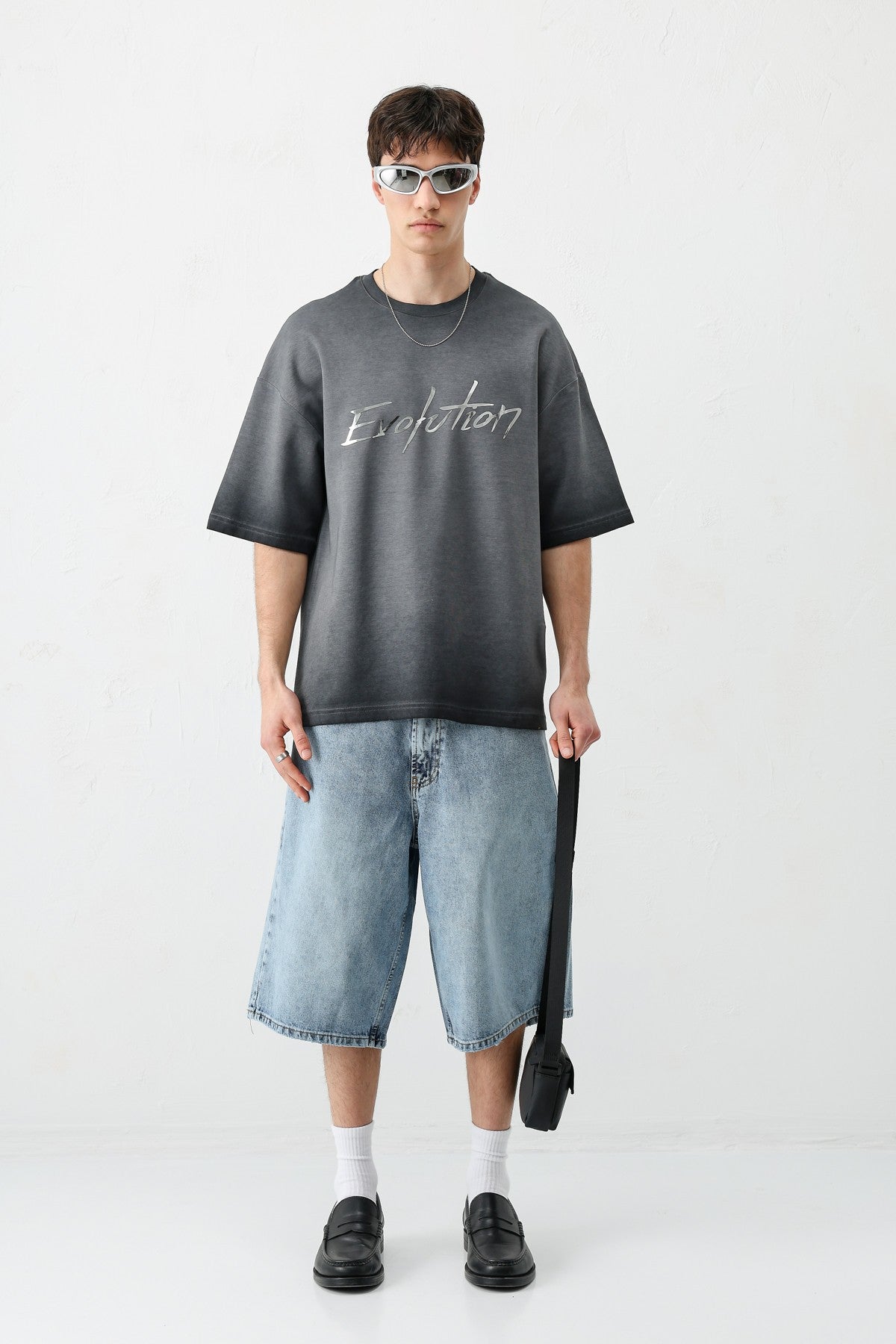 Oversize Bisiklet Yaka Baskılı Heavyweight Tişört