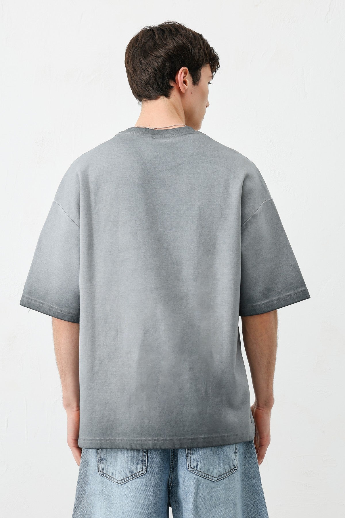 Oversize Bisiklet Yaka Baskılı Heavyweight Tişört
