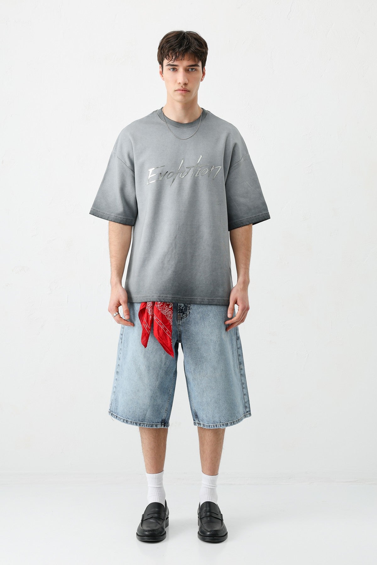 Oversize Bisiklet Yaka Baskılı Heavyweight Tişört