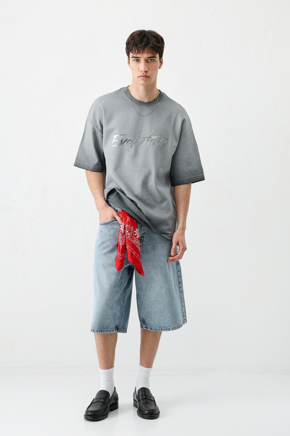 Oversize Bisiklet Yaka Baskılı Heavyweight Tişört