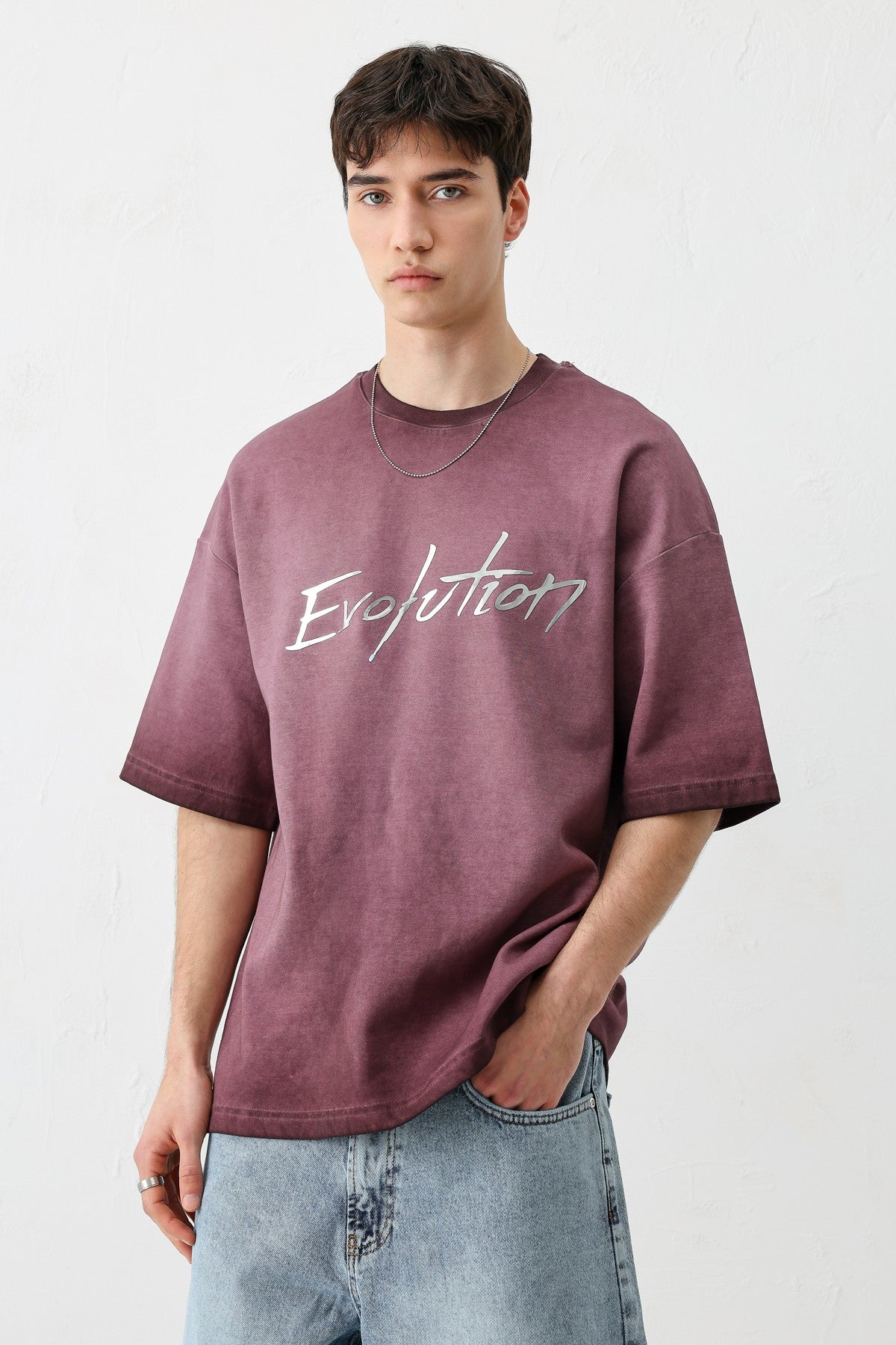 Oversize Bisiklet Yaka Baskılı Heavyweight Tişört