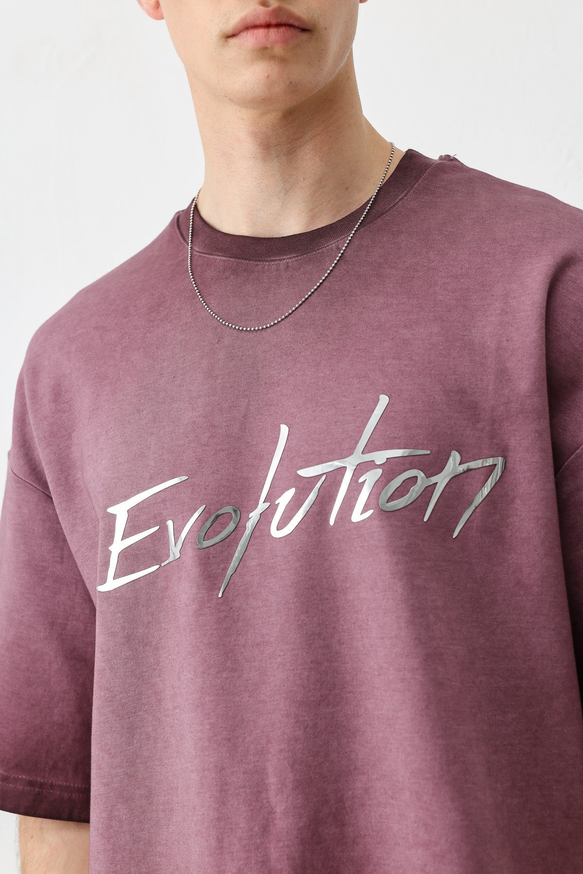 Oversize Bisiklet Yaka Baskılı Heavyweight Tişört