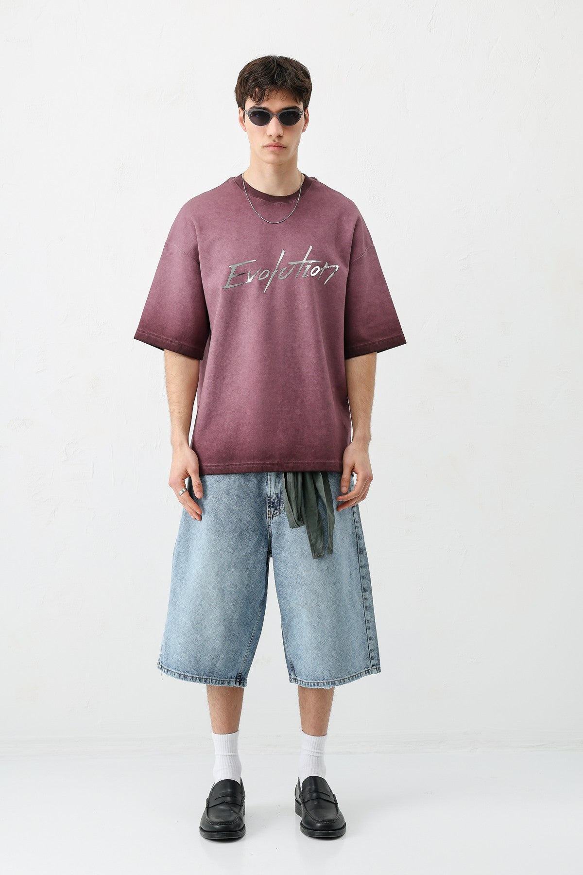 Oversize Bisiklet Yaka Baskılı Heavyweight Tişört