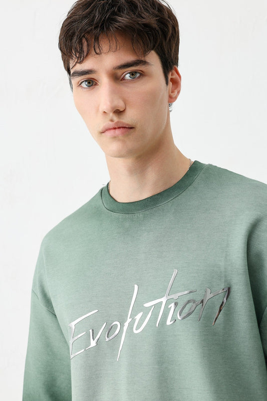 Oversize Bisiklet Yaka Baskılı Heavyweight Tişört