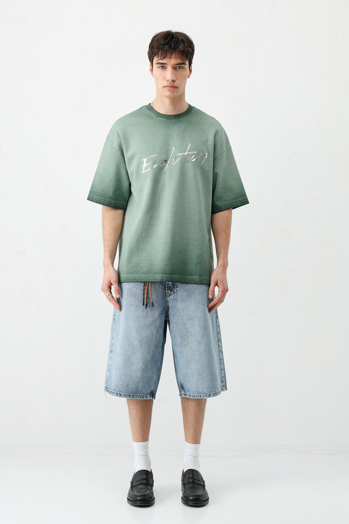 Oversize Bisiklet Yaka Baskılı Heavyweight Tişört