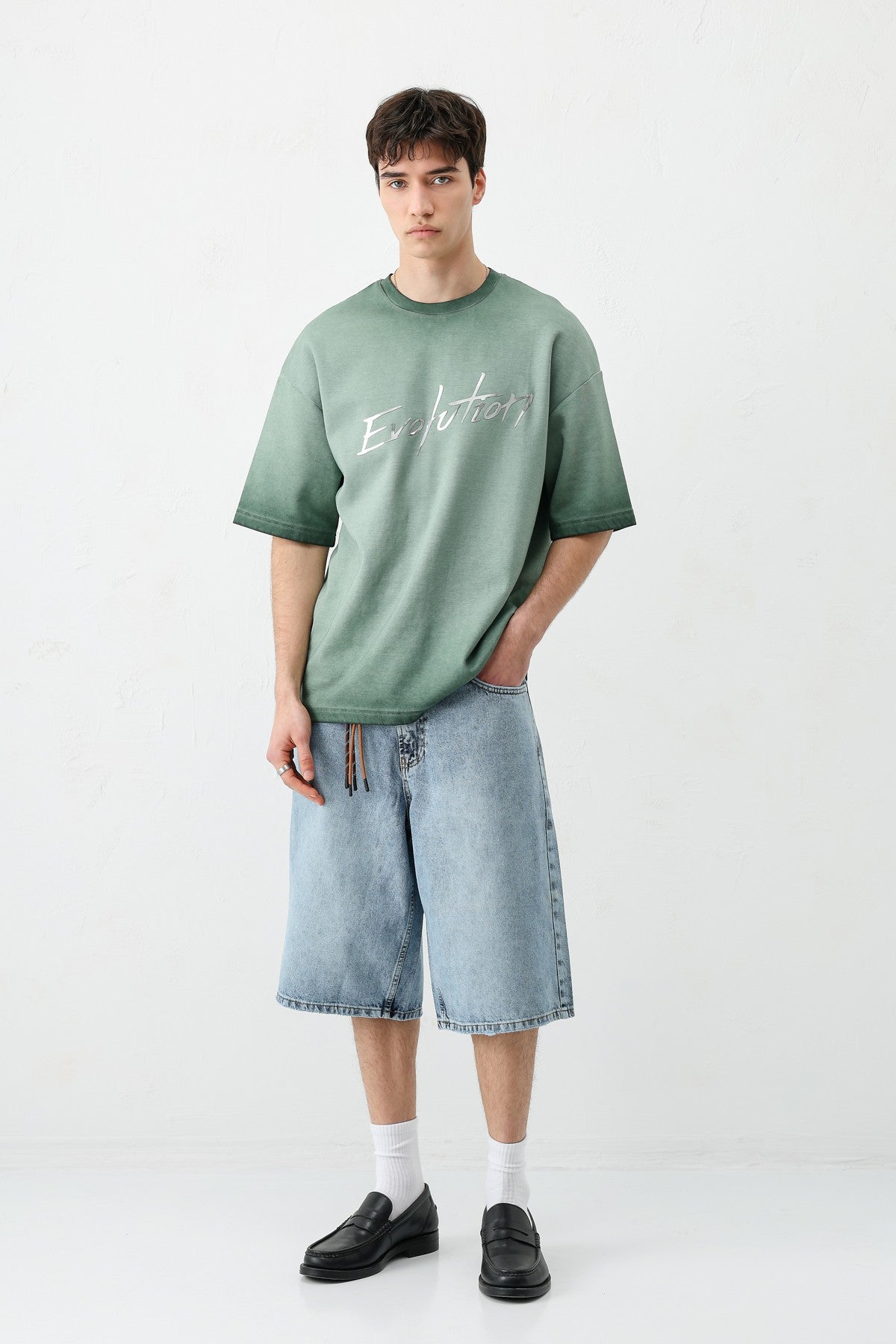 Oversize Bisiklet Yaka Baskılı Heavyweight Tişört