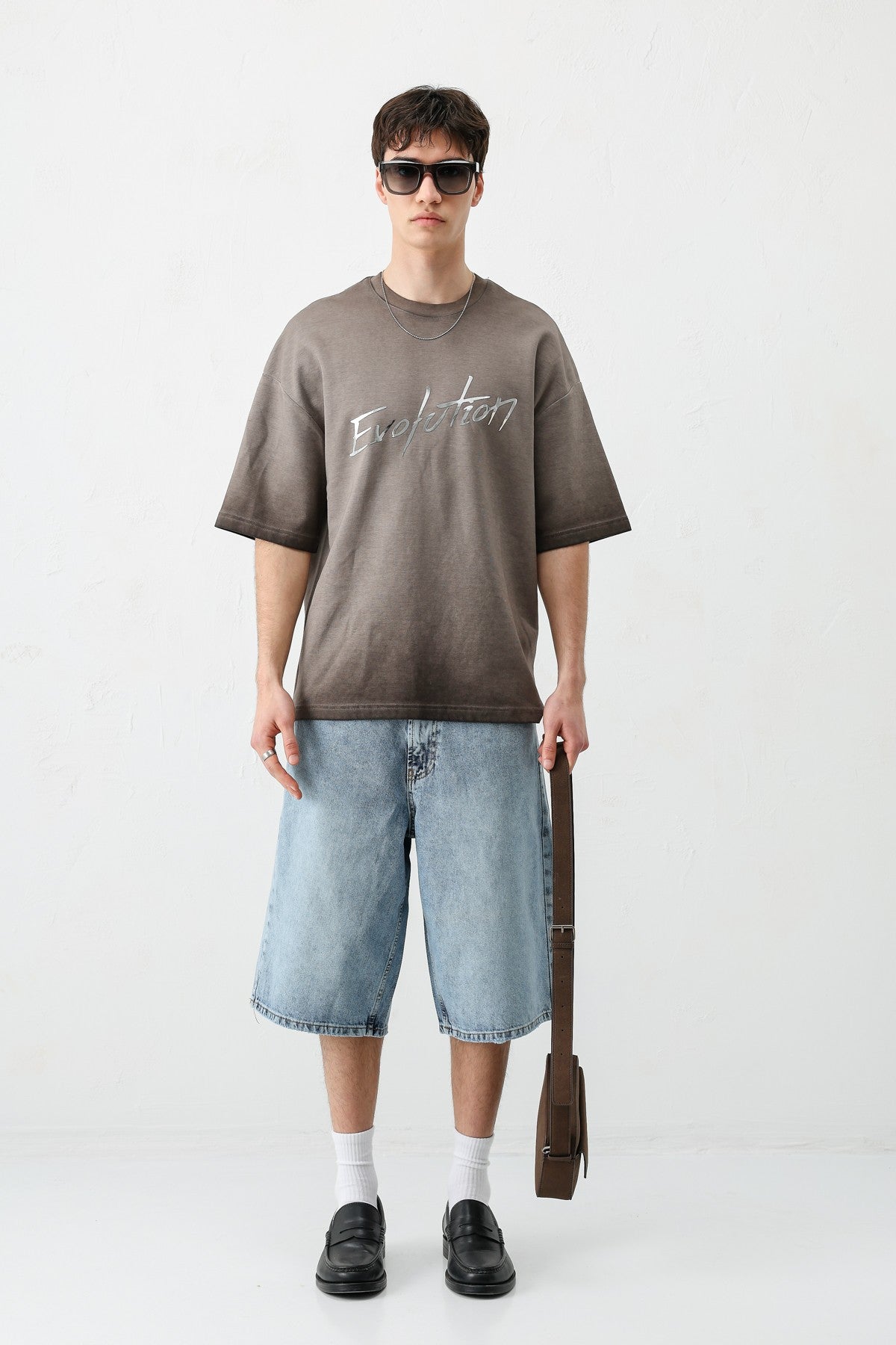 Oversize Bisiklet Yaka Baskılı Heavyweight Tişört
